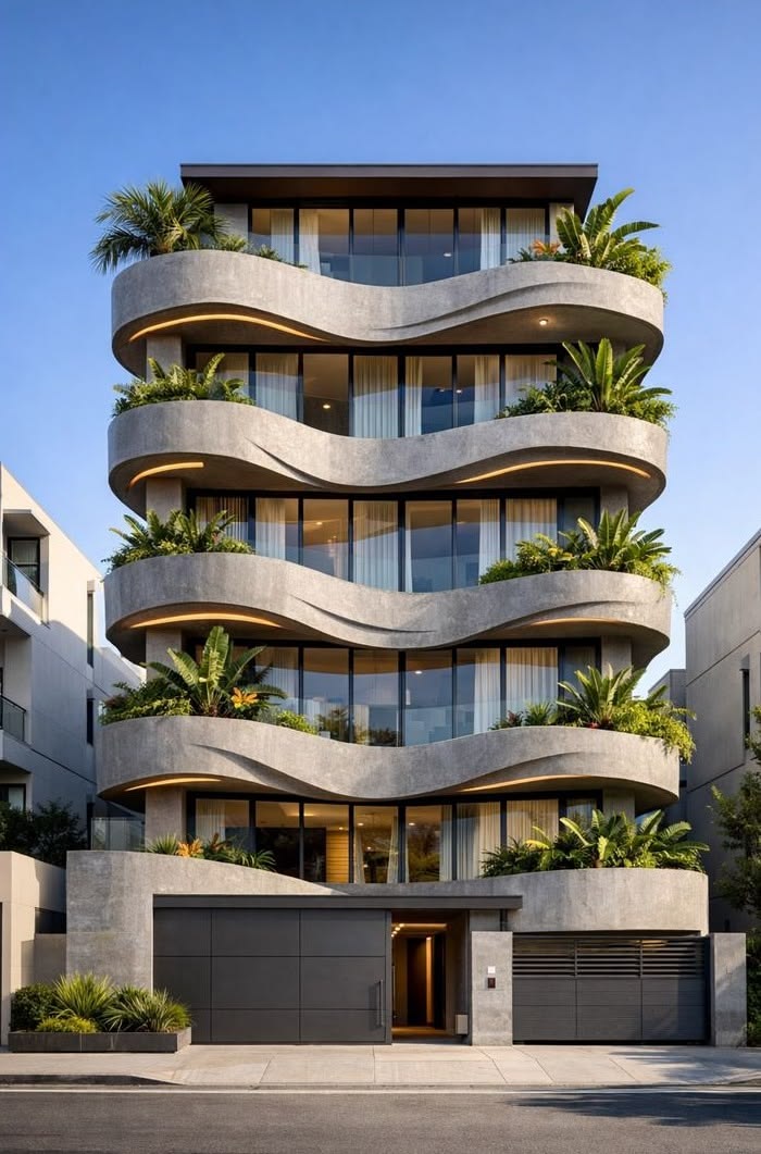 Wavy concrete balcony apartments